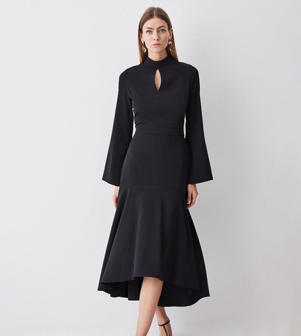 Buy Karen Millen High Low Hem Long Sleeve Midi Dress In Black ...