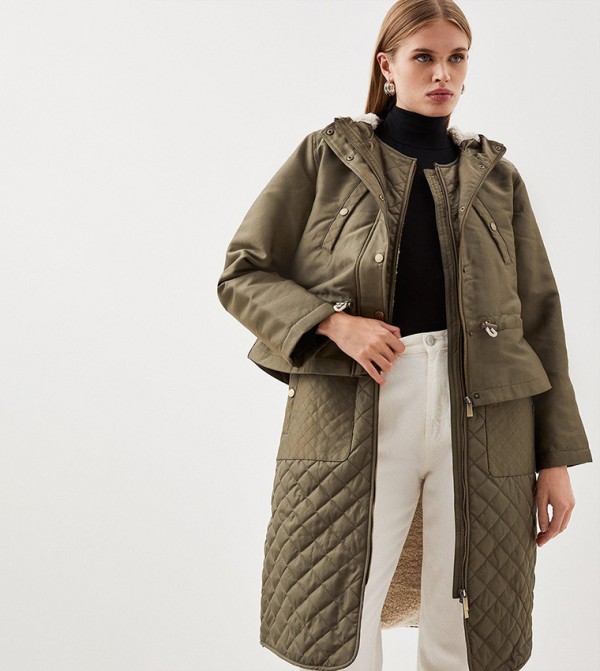 Buy Karen Millen Lined Hybrid Longline Trench Coat In Khaki