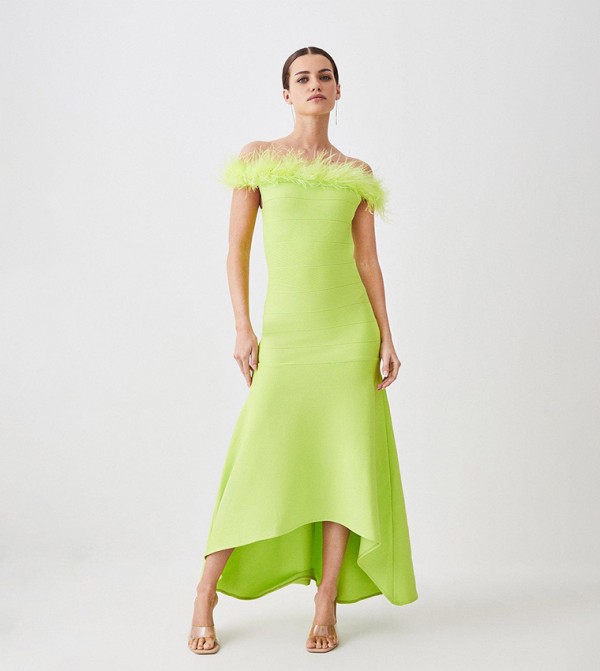 Buy Karen Millen Petite Feather Detail Bandage Bardot Midaxi