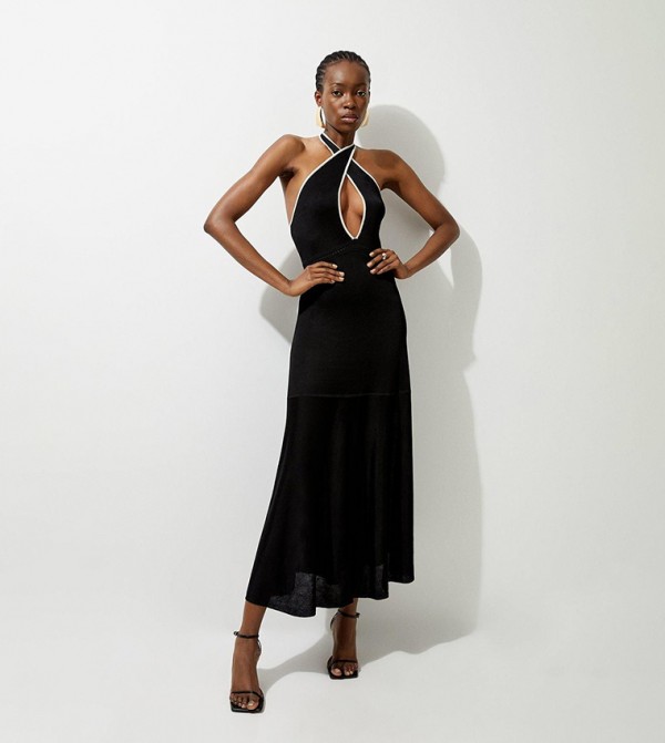 فستان ماكسي بياقة هالتر 