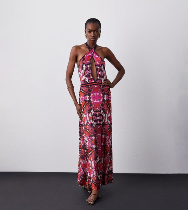 Slinky Knit Jacquard Geo Maxi Column Dress