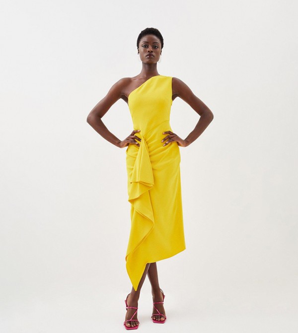 Buy Karen Millen Compact Viscose One Shoulder Drape Front Pencil Dress