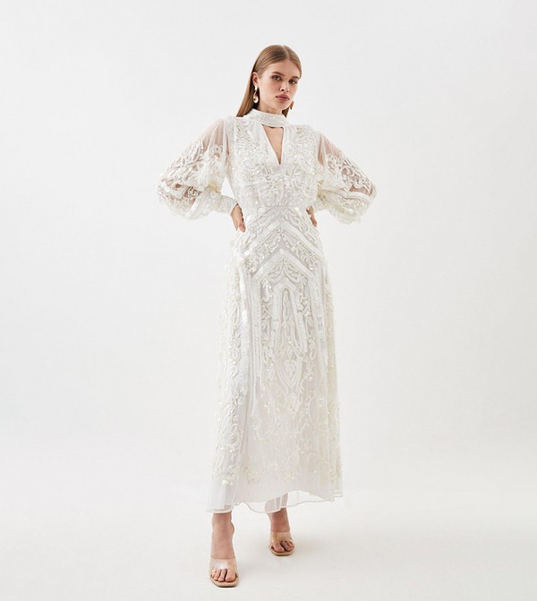 Buy Karen Millen Sequin And Embroidered Maxi Dress In Ivory 6thStreet UAE