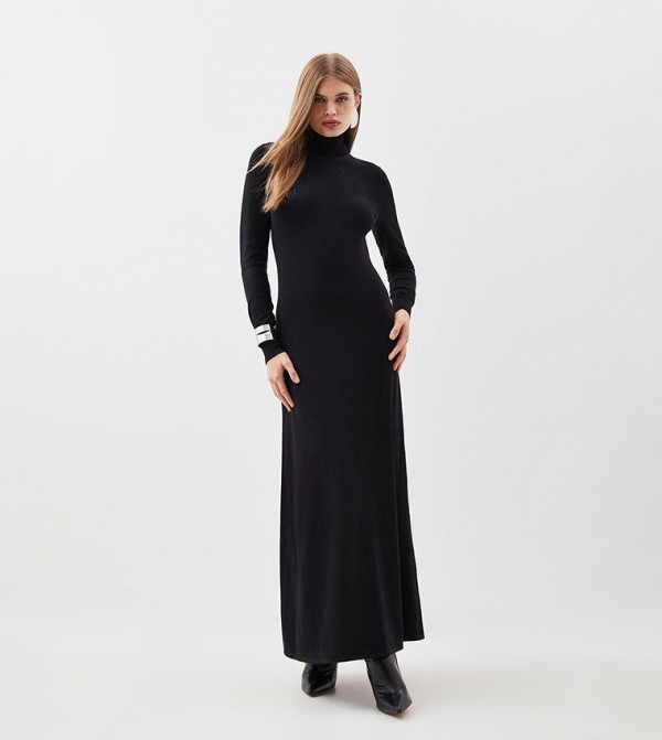 Buy Karen Millen Viscose Blend High Neck Knitted Maxi Dress In Black