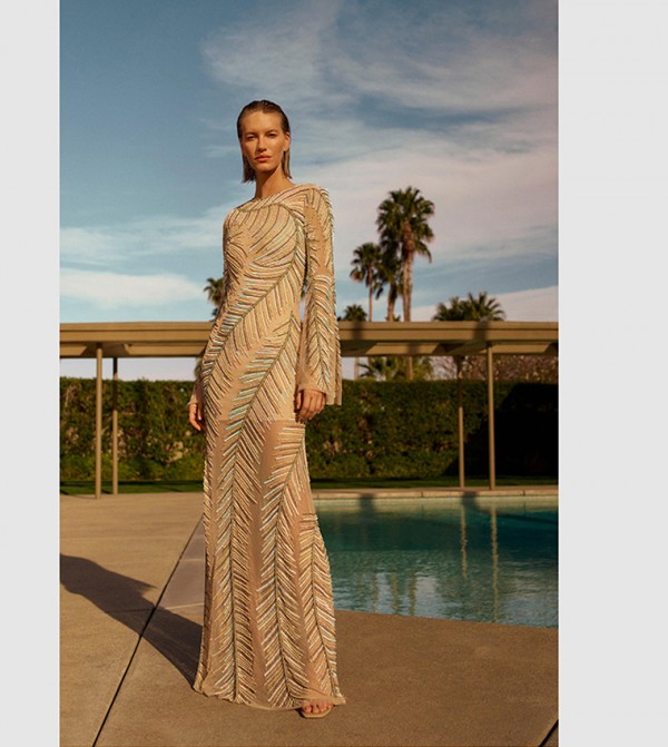 Feather Crystal Embellished Maxi Dress