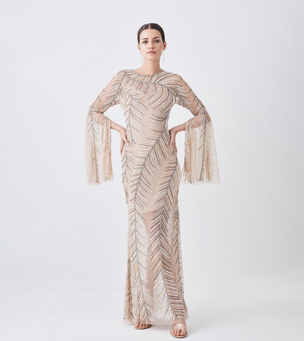 Petite Feather Crystal Embellished Maxi Dress