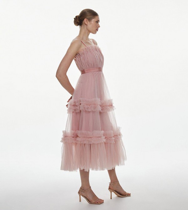 Tulle Bandeau Tiered Midi Dress