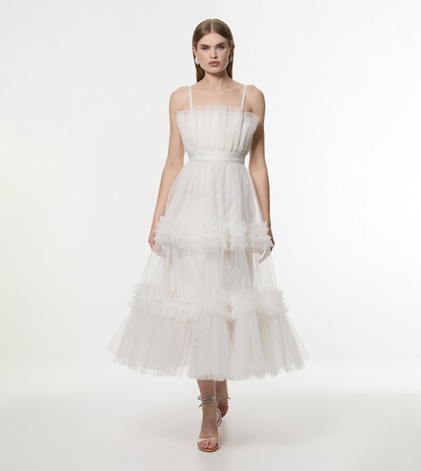Tulle Bandeau Tiered Midi Dress
