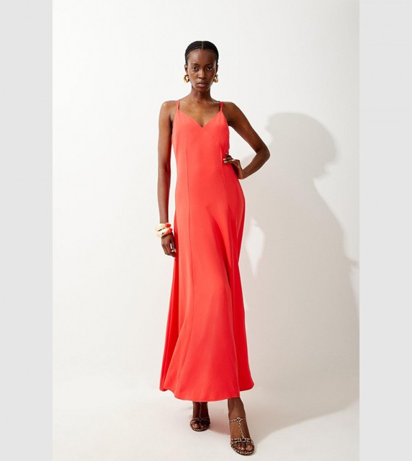 Curved Neck Strappy Slim Fit Maxi Dress