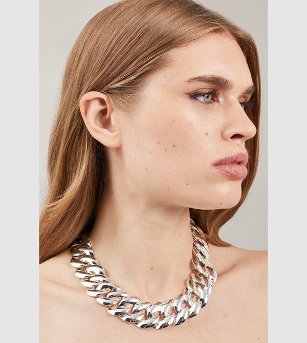 Buy Karen Millen Embellished Twist Necklace In Silver