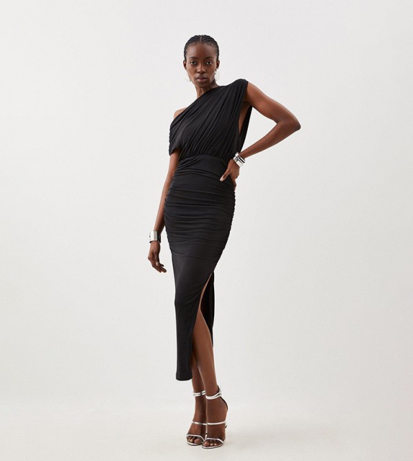 Jersey Crepe Asymetric Neckline Maxi Dress