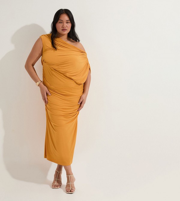Curve Jersey Crepe Asymmetric Neckline Maxi Dress
