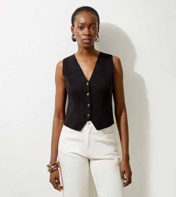 Compact Knit Wool Look V-Neck Vest