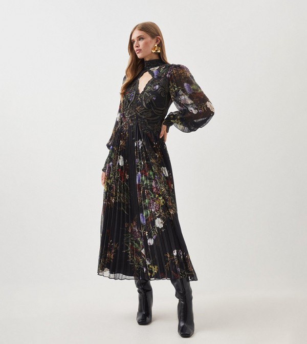 KAREN MILLEN Plus Size Floral Studded Lace Maxi Dress in Floral
