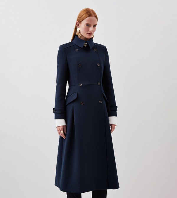 Collar Detail Double Breasted Wool Maxi Coat