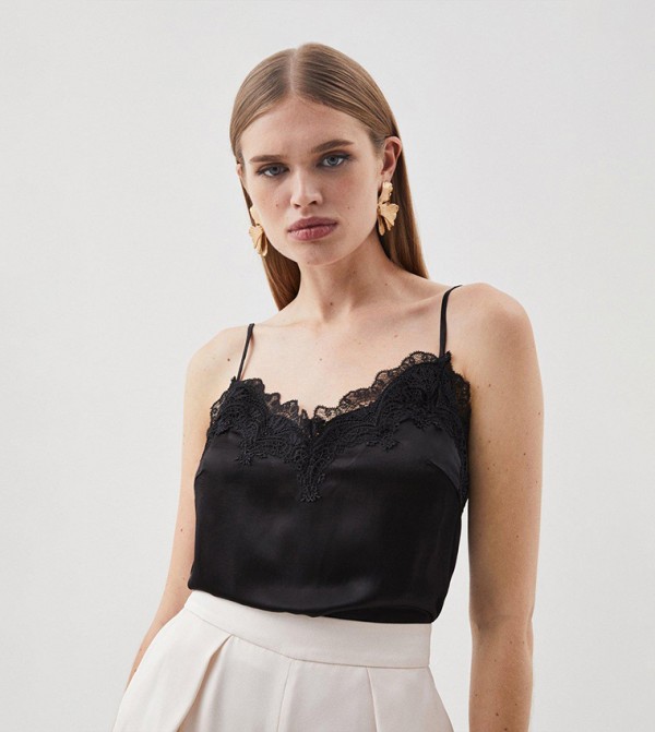 Buy Karen Millen Satin Lace Woven Cami Top In Black 6thstreet Uae