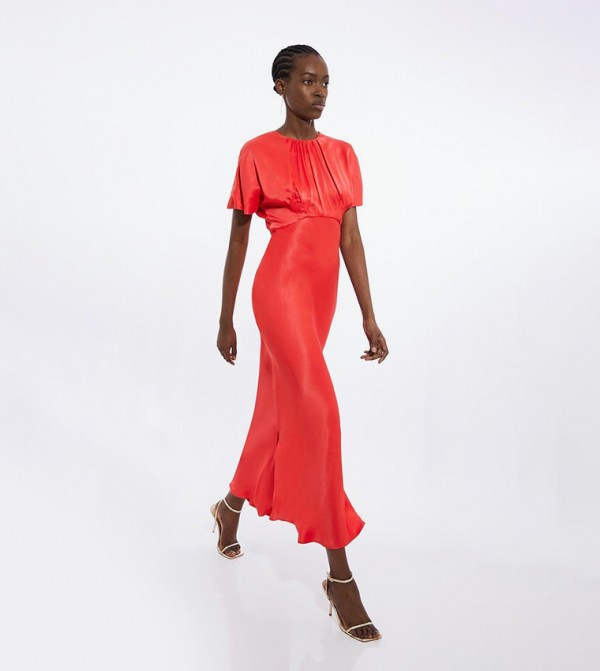 Satin Woven Crepe Maxi Dress