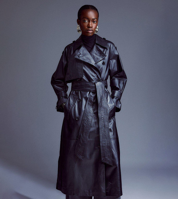 Buy Karen Millen Leather Oversize Trench Coat In Black 6thStreet UAE