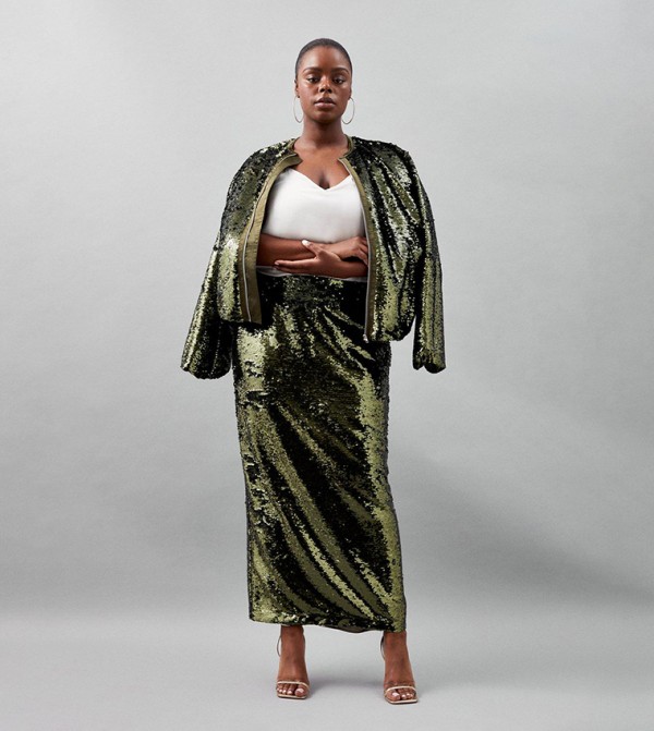 Buy Karen Millen Sequin Woven Maxi Skirt In Khaki | 6thStreet Oman