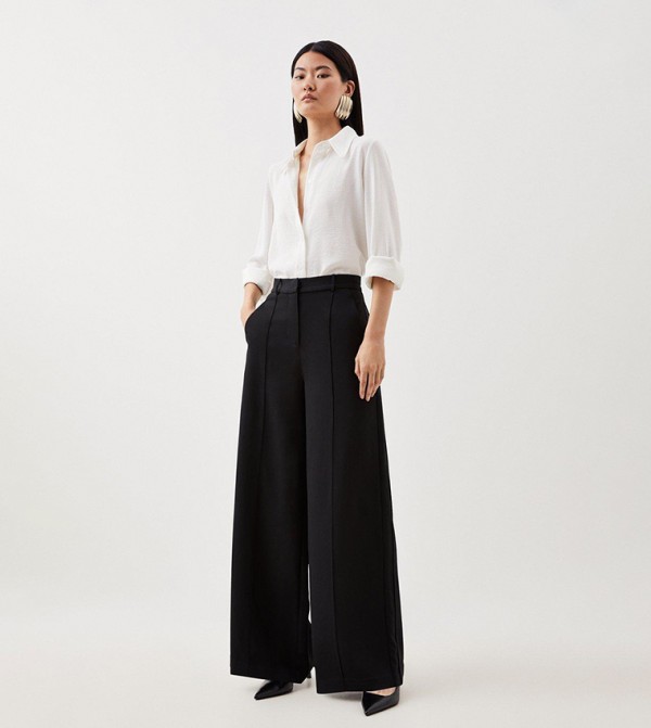 Premium Woven Viscose Crepe Straight Leg Trousers