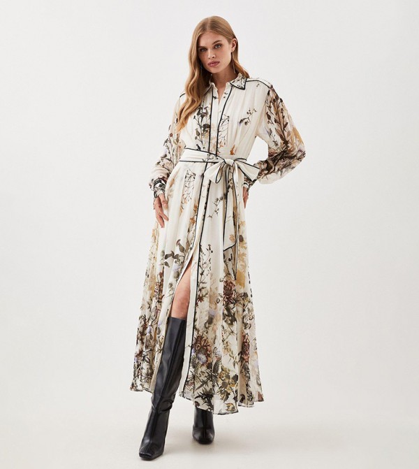 Lydia Millen Viscose Floral Border Woven Shirt Midi Dress