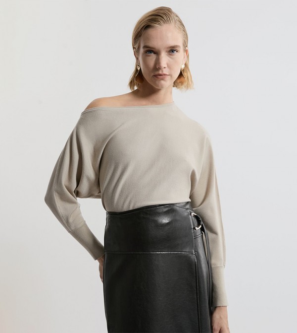 Viscose Blend Knitted Lounge Drop Shoulder Slouchy Top
