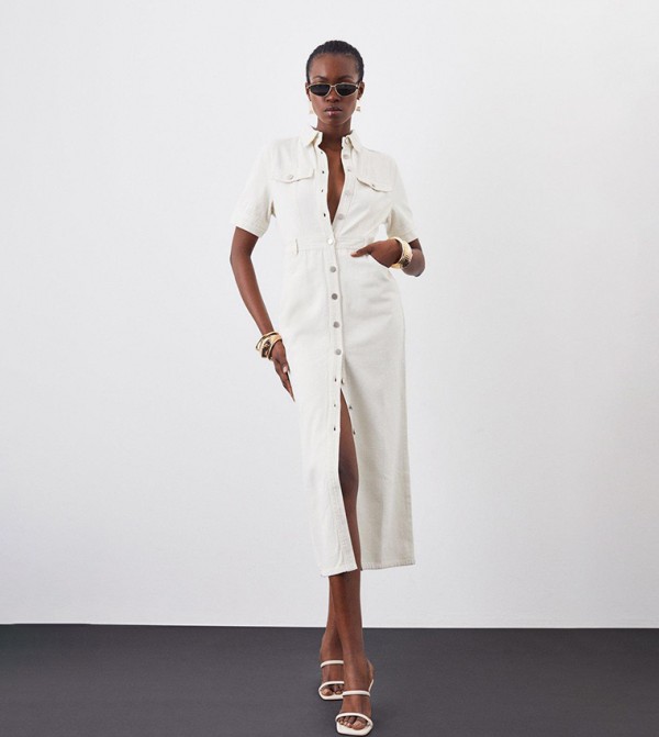 Petite Denim Maxi Shirt Dress