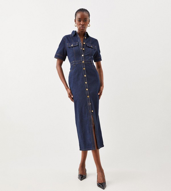 Petite Denim Maxi Shirt Dress