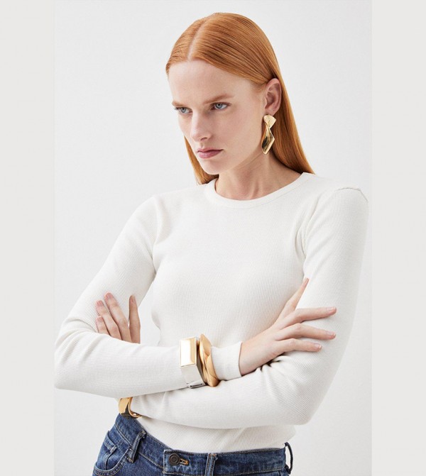 Compact Jersey Long Sleeves Ribbed Top