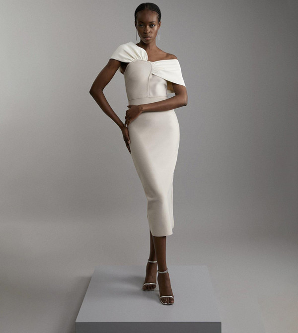 Figure Form Bandage Asymmetric Strap Knit Midi Dress