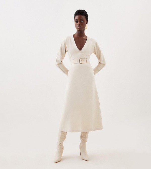 Ponte Belted Midi Dress
