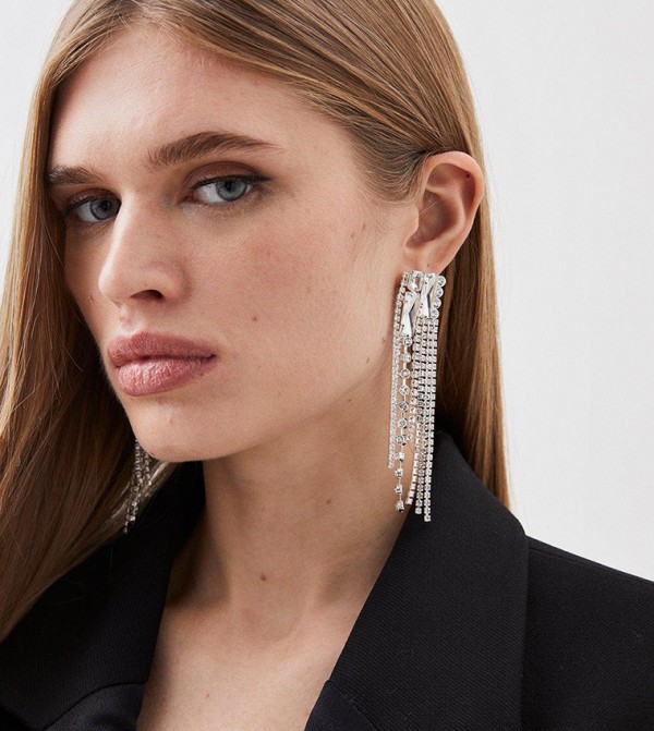 Buy Karen Millen Diamante Drop Earrings In Silver