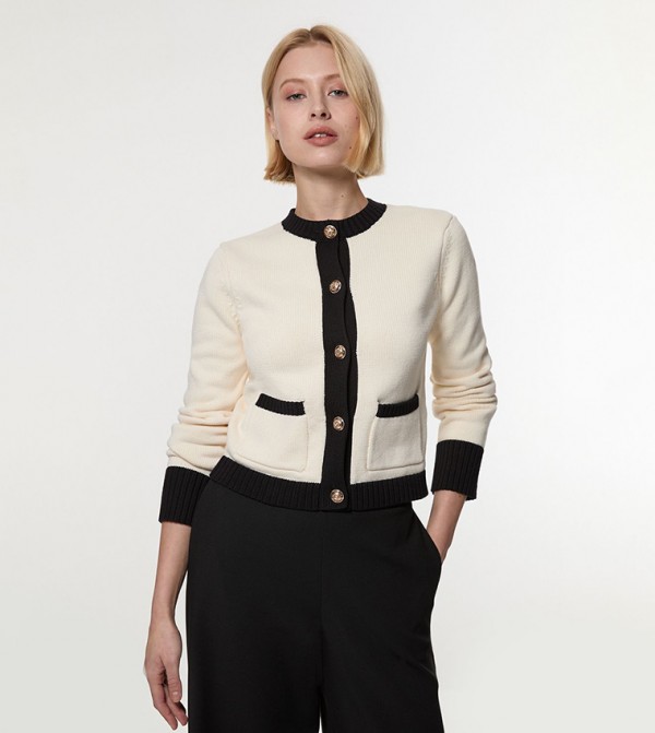 Cotton Cropped Knit Boxy Cardigan