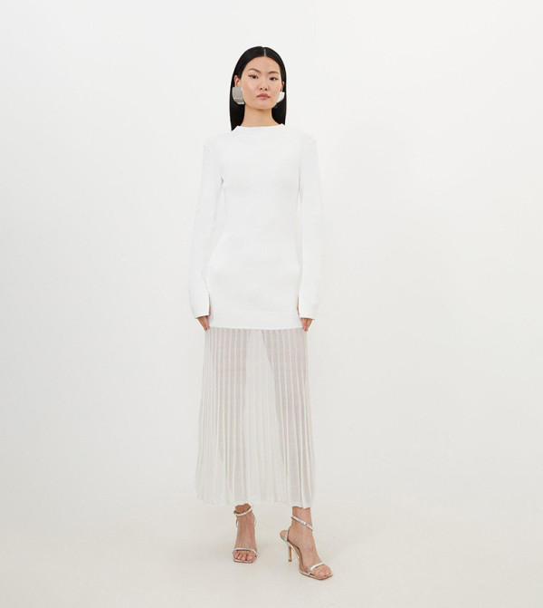 Buy Karen Millen Viscose Blend Knit Sheer Skirt Midaxi Dress In White | 6thstreet Saudi Arabia Buy Karen Millen Viscose Blend Knit Sheer Skirt Midaxi Dress In White | 6thstreet Saudi Arabia