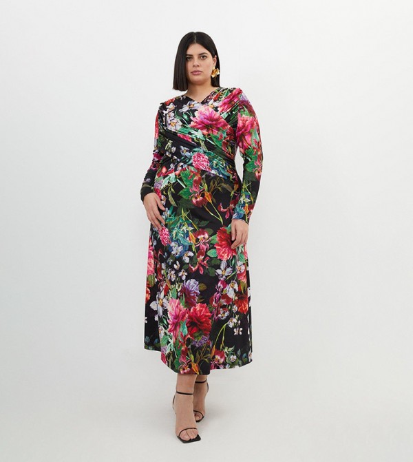 Plus Size Botanic Floral Jersey Crepe Twist Maxi Dress