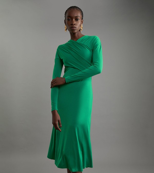 Ruched Jersey Crepe Midi Dress