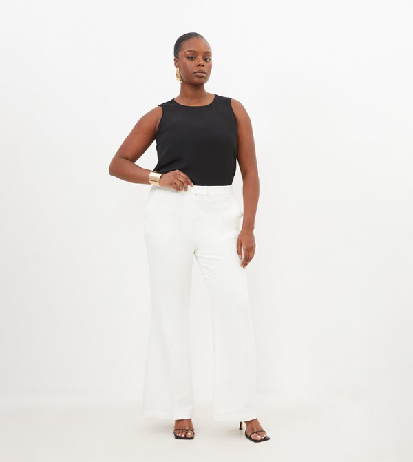 Buy Karen Millen Plus Size Compact Viscose Slim Leg Tailored Trousers In  White