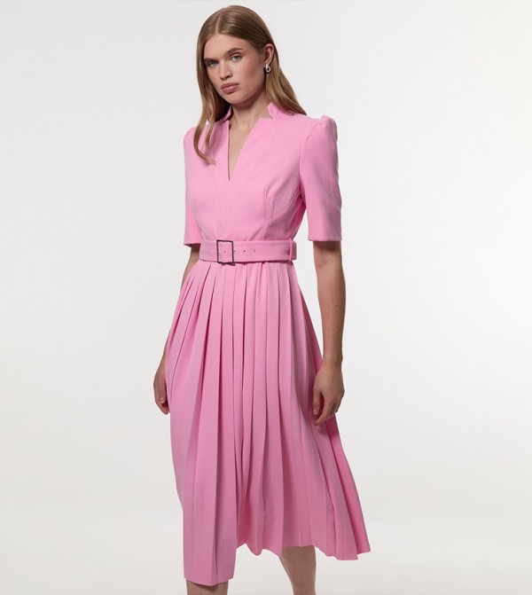 Petite Tailored Structured Crepe Forever Pleat Midi Dress