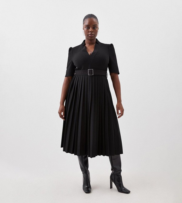 Plus Size Structured Crepe Forever Pleat Dress
