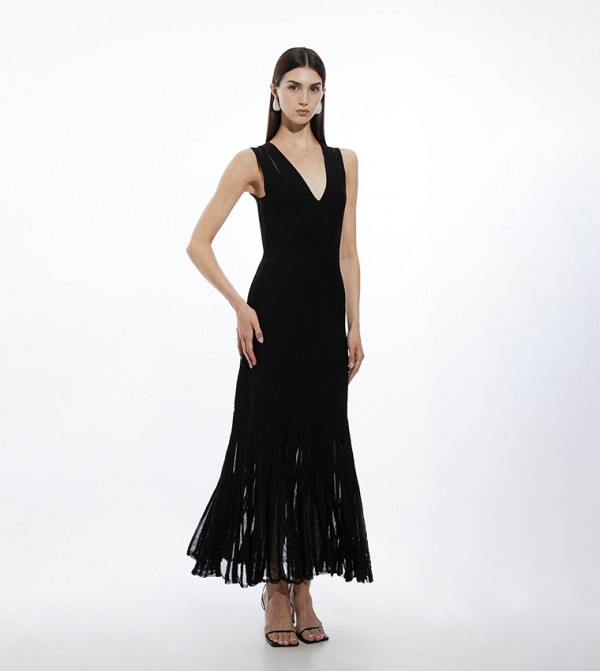 Viscose Blend Sheer Skirt Maxi Knit Dress