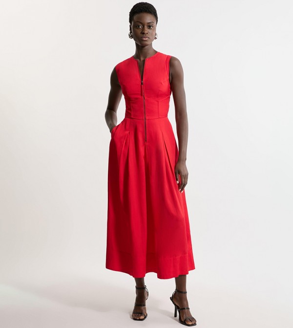 Premium Linen Twill Woven Sleeveless Maxi Dress