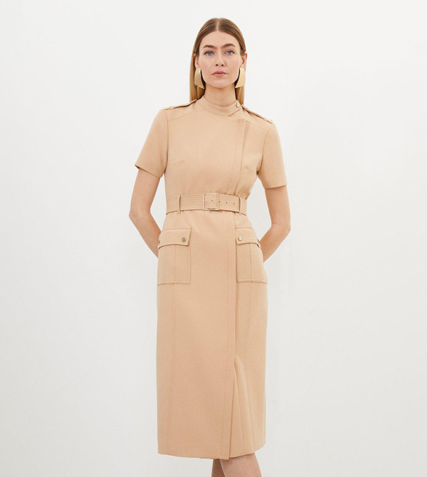 Pantalon Crop Karen Millen Taille 8 Beige - Stretch, Pockets Zippées - Très Bon État Occasion