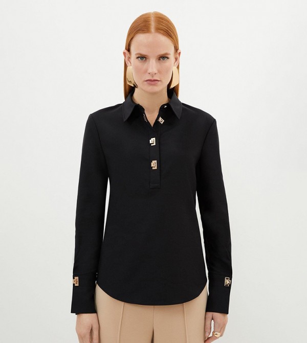 Twist Lock Button Long Sleeves Shirt