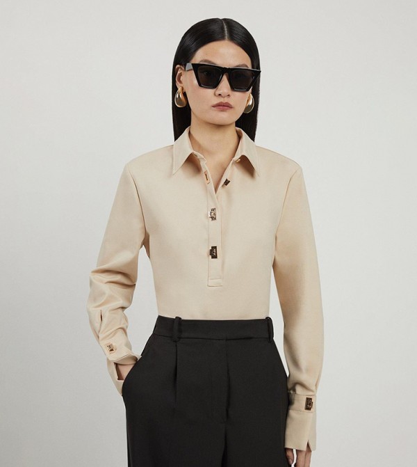 Techno Cotton Woven Shirt with Gold Clasp