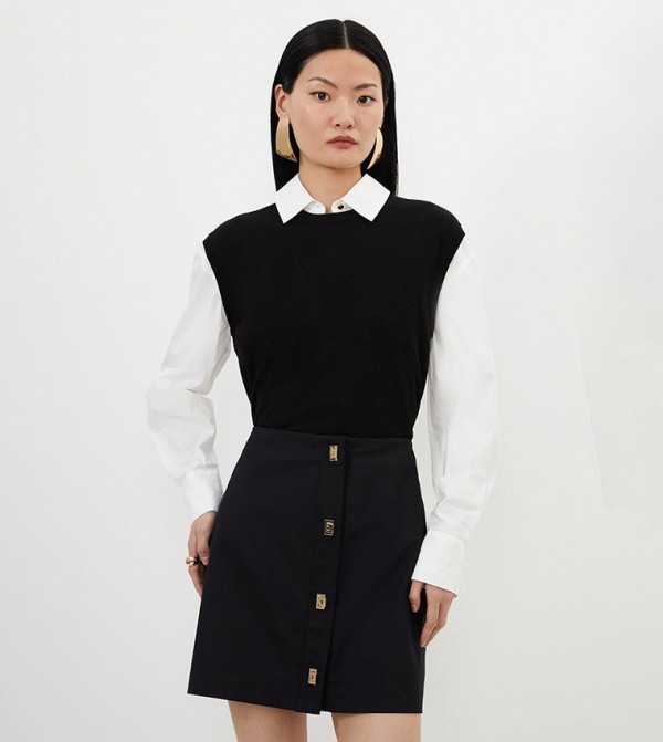 Techno Cotton Woven Skirt With Gold Clasp