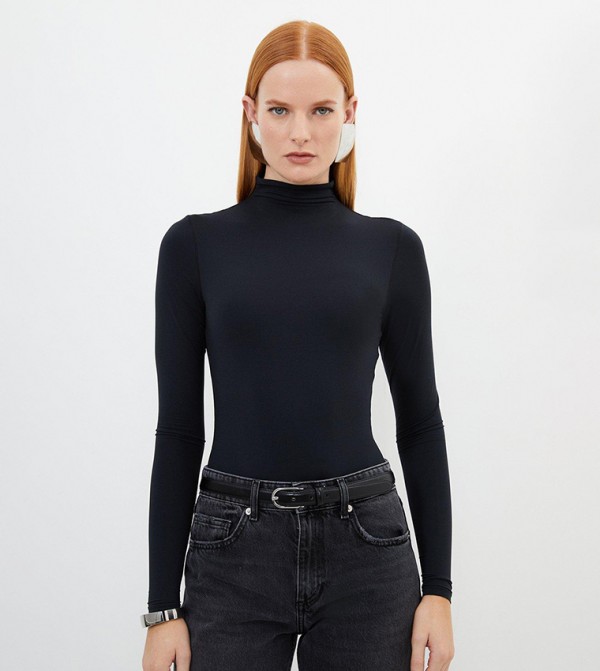 Buy Karen Millen Contour Jersey High Neck Long Sleeves Bodysuit In ...