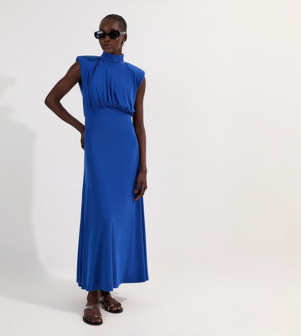 Drapey Crepe Jersey Corset Detail Maxi Dress