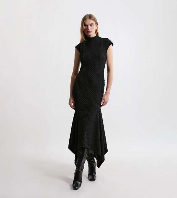 Textured Jersey Dramatic Hem Maxi Dress