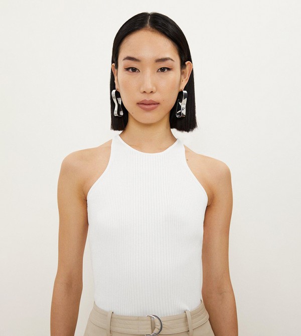 Viscose Blend Rib Knitted Sleeveless Top