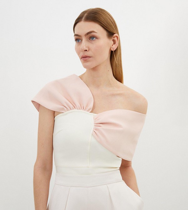 Figure Form Bandage Knit Asymmetric Strap Top